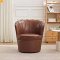 Wingback Swivel Chair Genuine Leather Brown 360 Degree Metal Base