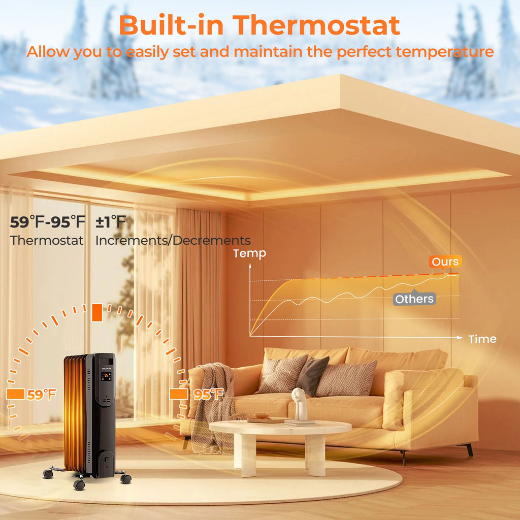 Oil Filled Radiator Heater with Adjustable Thermostat-Black