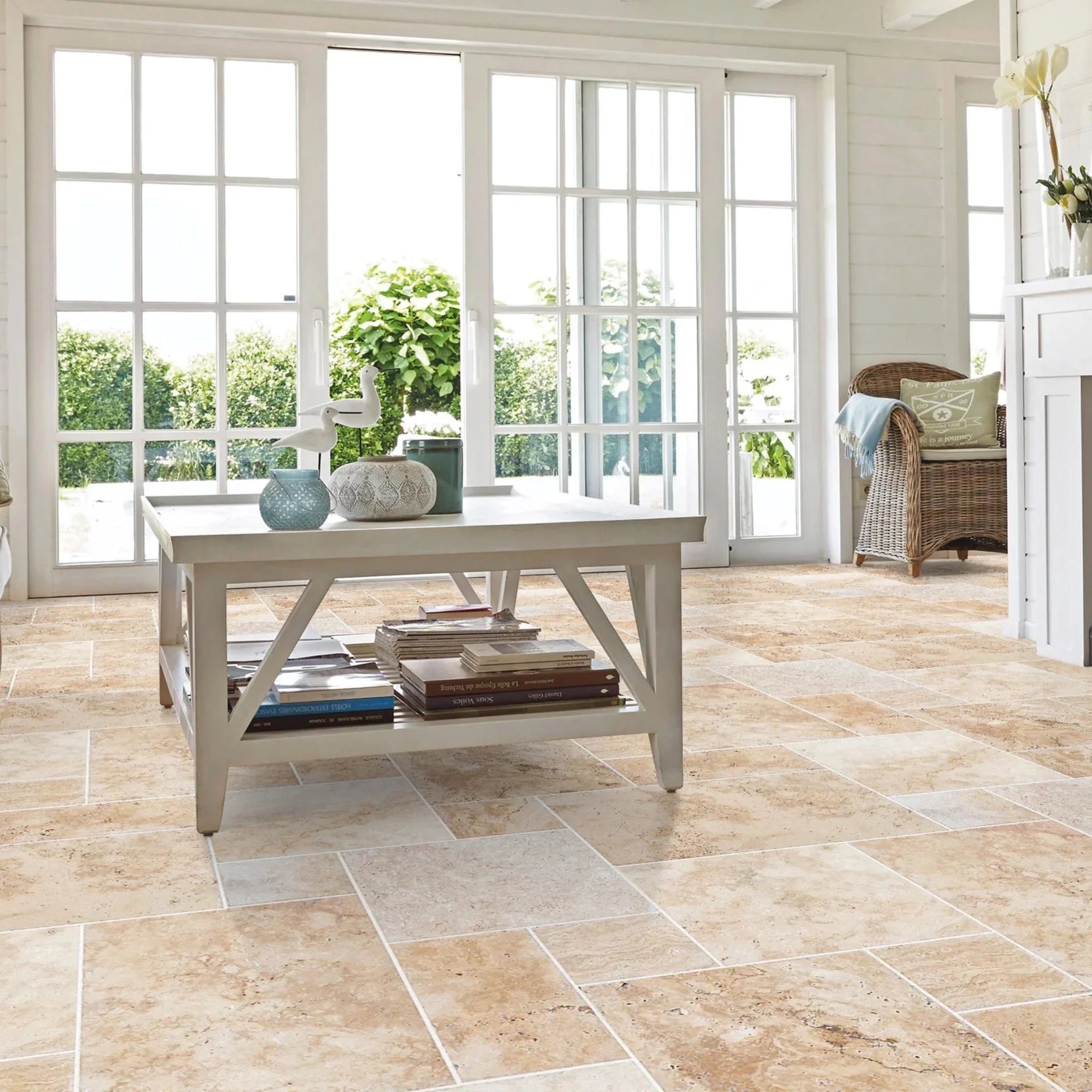 Olympus Beige Travertine Tiles French Pattern Brushed and Chiseled