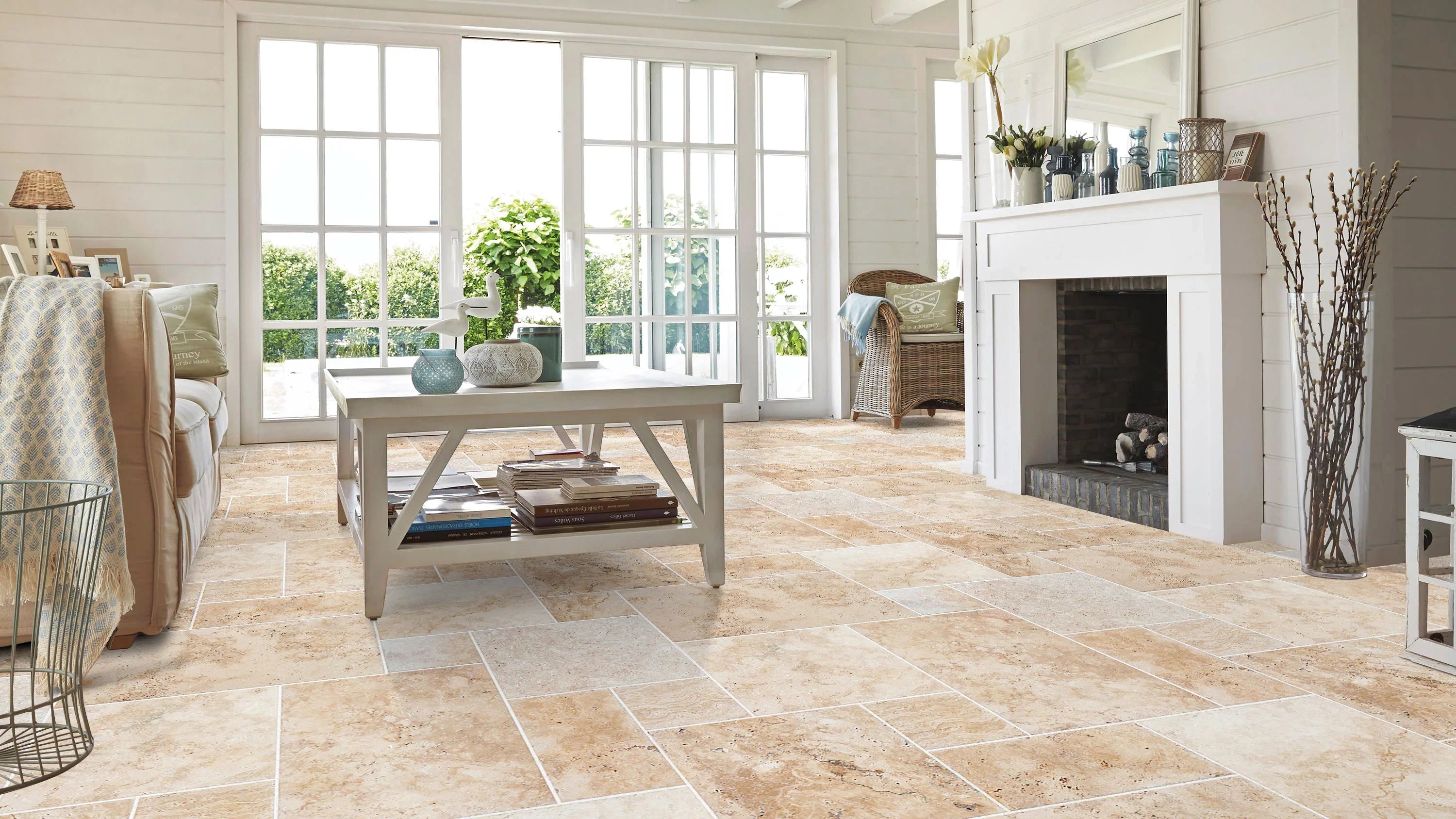 Olympus Beige Travertine Tiles French Pattern Brushed and Chiseled
