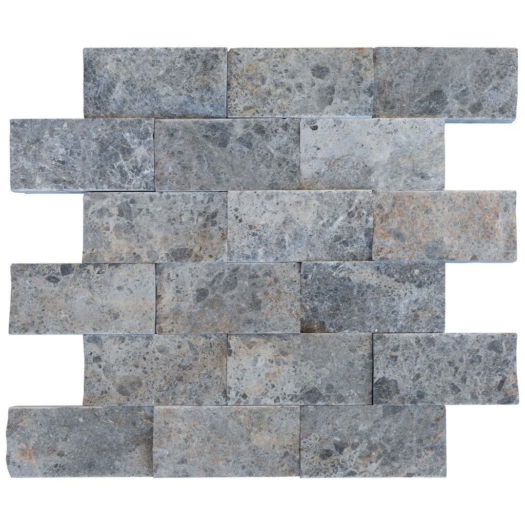Silver Shadow Split Face Marble Mosaic Tiles 12x12 with Pre-Mounted Mesh Backing