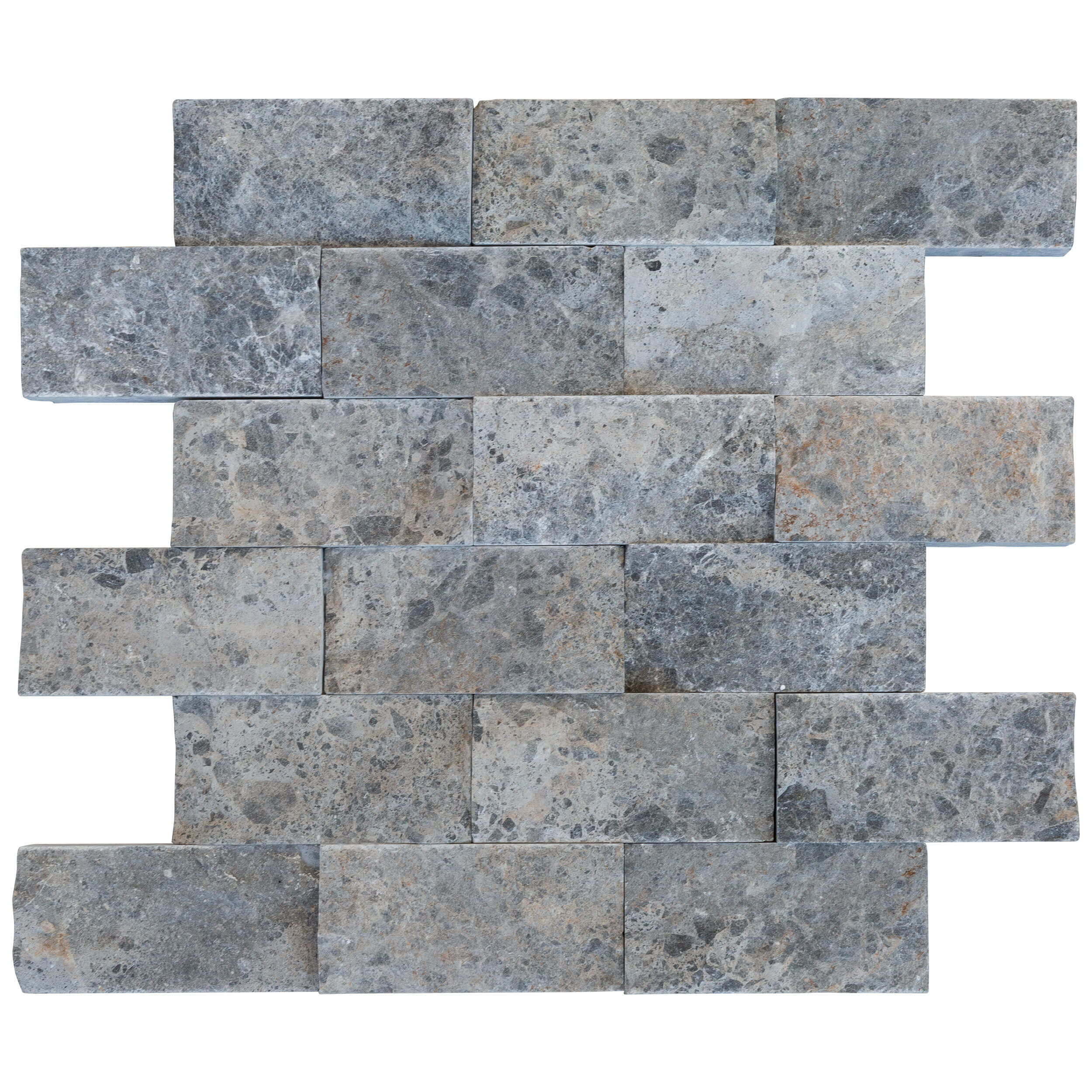 Silver Shadow Split Face Marble Mosaic Tiles 12x12 with Pre-Mounted Mesh Backing