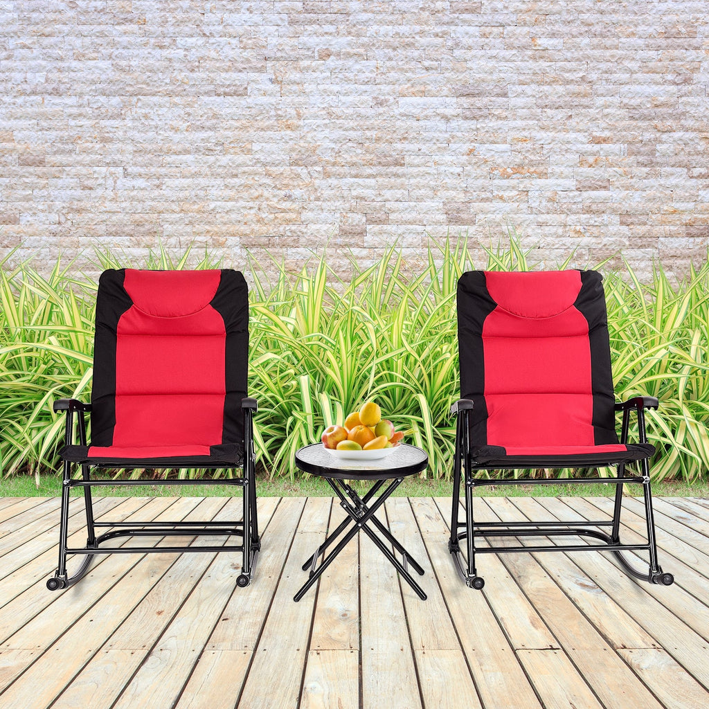 3 Pcs Outdoor Folding Rocking Chair Table Set with Cushion