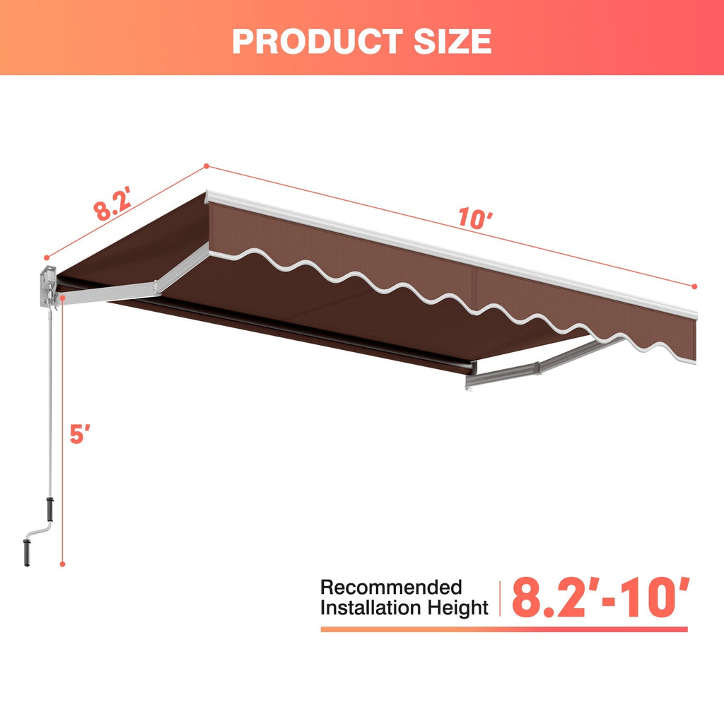 10 x 8.2 Feet Retractable Awning with Easy Opening Manual Crank Handle