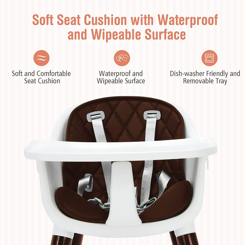 3-In-1 Adjustable Baby High Chair with Soft Seat Cushion for Toddlers