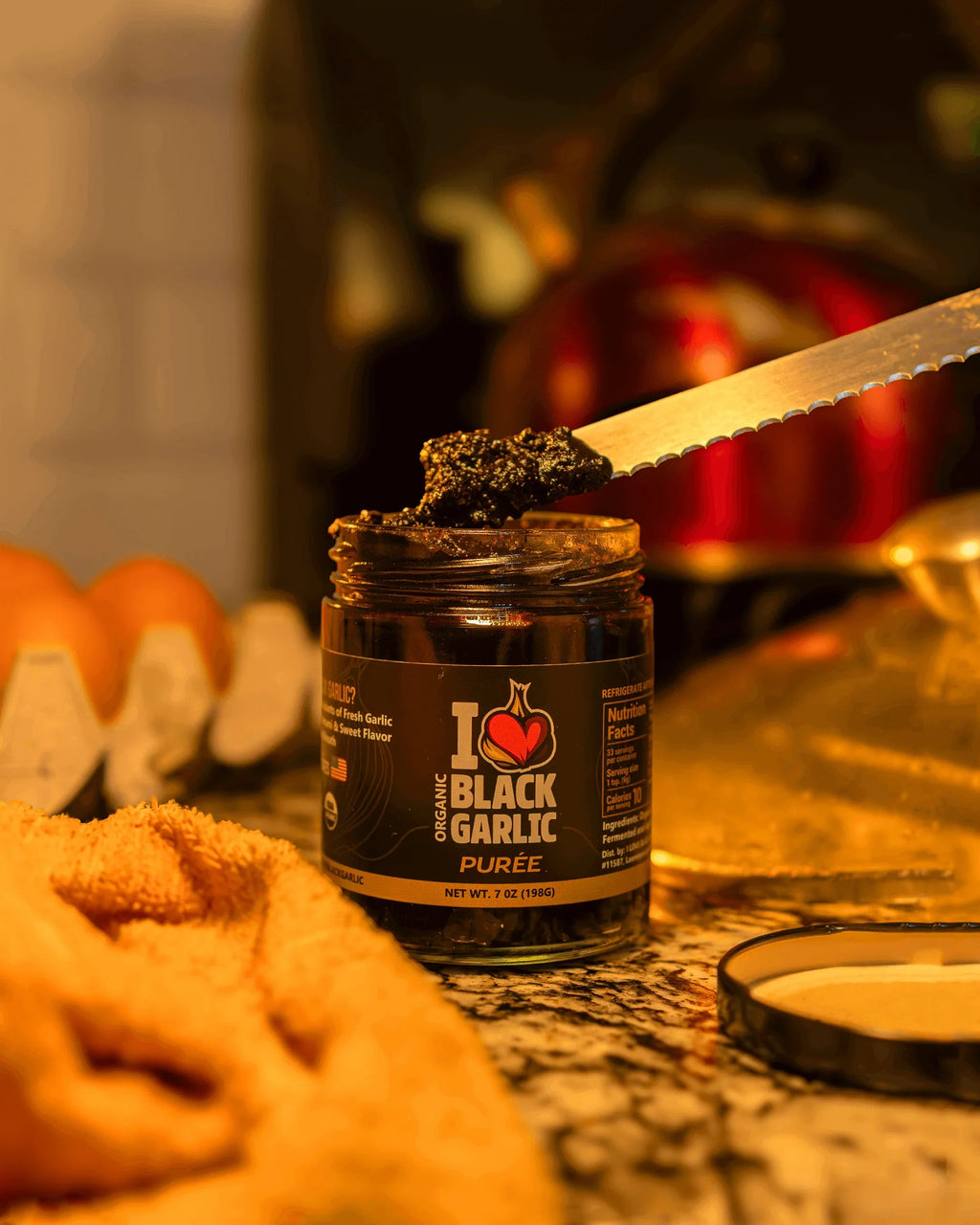 Black Garlic Purée Paste in Glass Jar Umami for Easy Cooking 7 oz
