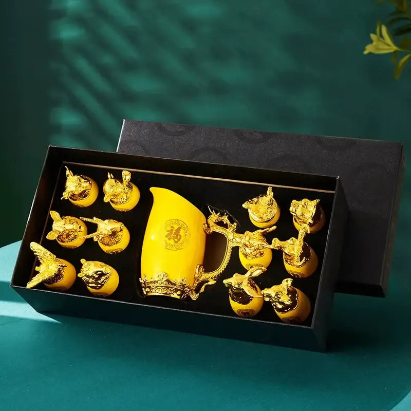 DecorBites™ Ceramic Animal Head Wine Glass Set - Gold-plated Crafts for Home Decoration and Gifts