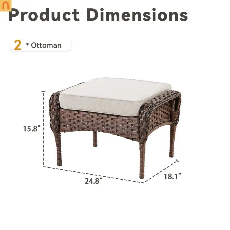 Outdoor Ottoman PE Wicker Steel Beige Cushion Set of 2