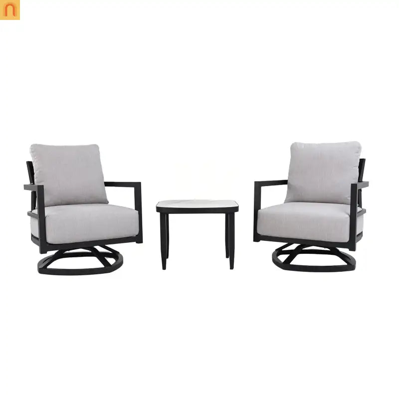 Outdoor Conversation Set Aluminum Sintered Stone Black 3 Piece Swivel