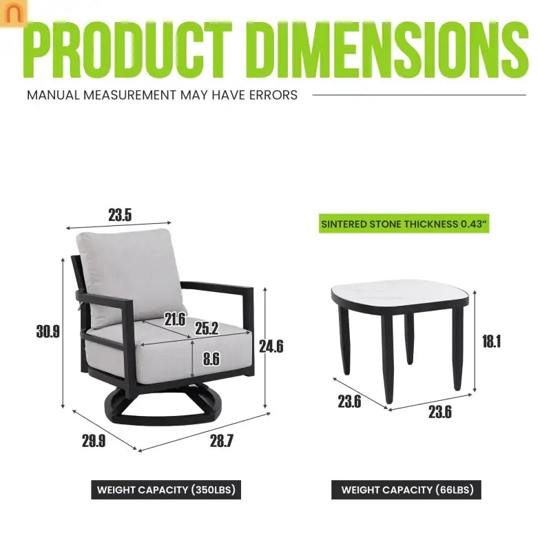 Outdoor Conversation Set Aluminum Sintered Stone Black 3 Piece Swivel