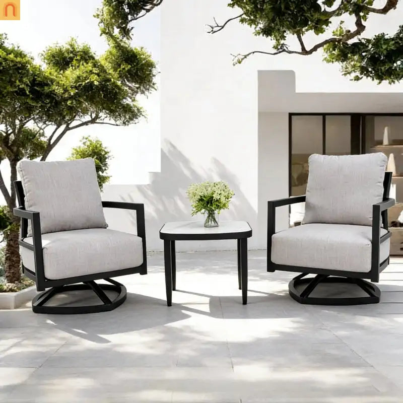 Outdoor Conversation Set Aluminum Sintered Stone Black 3 Piece Swivel