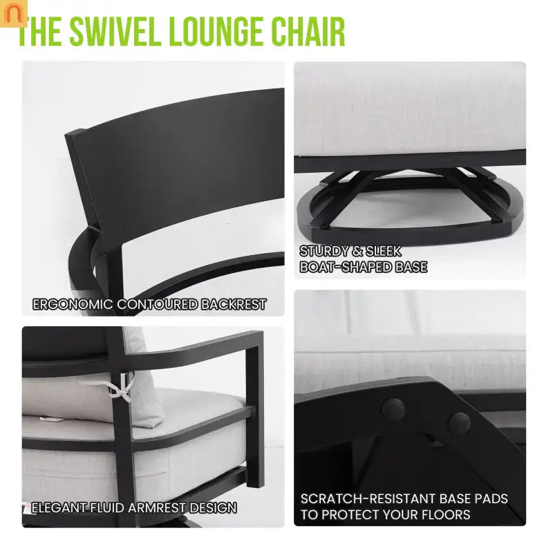 Outdoor Conversation Set Aluminum Sintered Stone Black 3 Piece Swivel