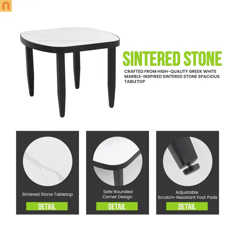 Outdoor Conversation Set Aluminum Sintered Stone Black 3 Piece Swivel
