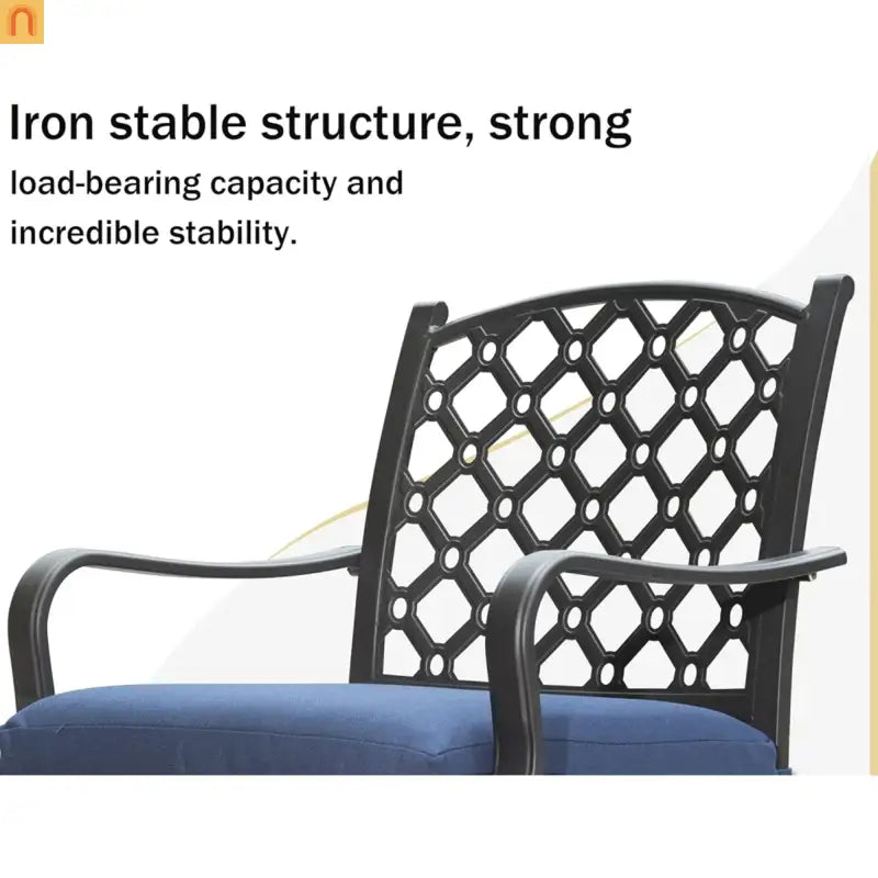 Outdoor Patio Set Metal Navy Blue 4 Piece 2 Chairs Loveseat Table