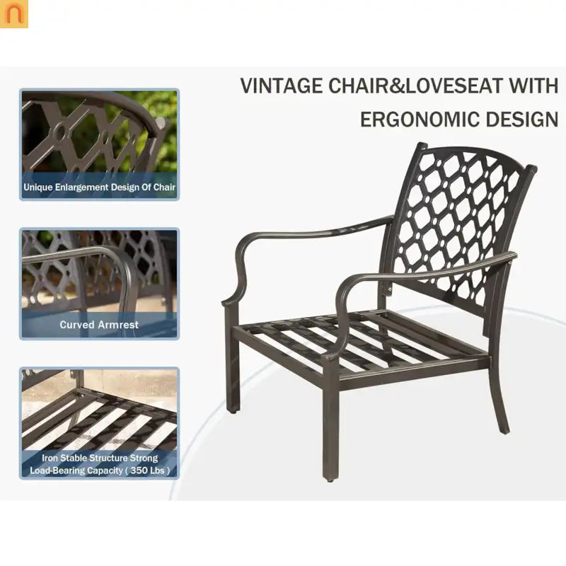 Outdoor Patio Set Metal Navy Blue 4 Piece 2 Chairs Loveseat Table