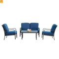 Outdoor Patio Set Metal Navy Blue 4 Piece 2 Chairs Loveseat Table