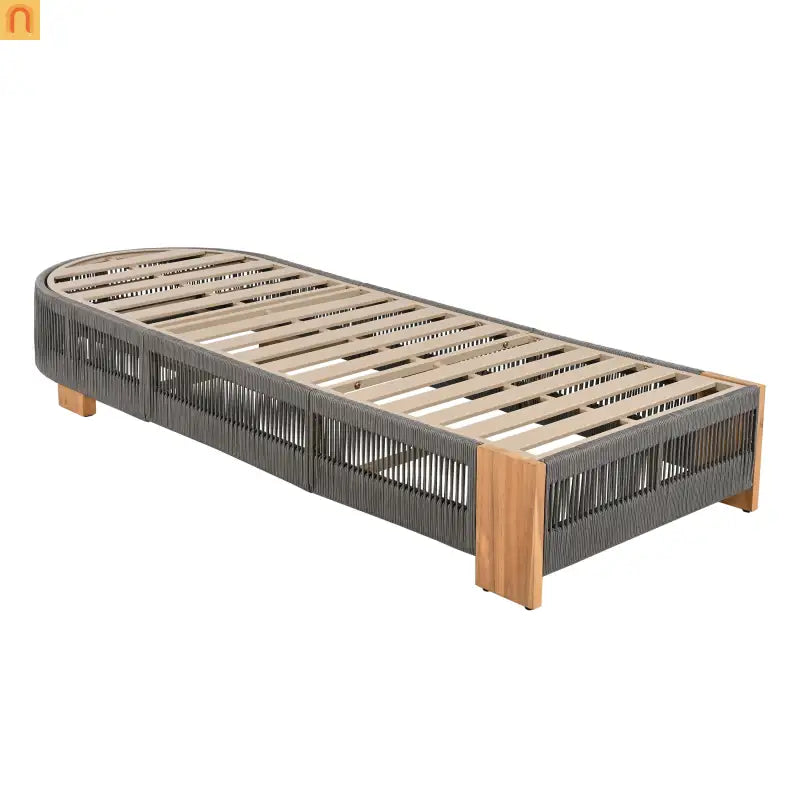 Outdoor Lounge Chair Set Acacia Wood Gray Rope 4 Piece 5 Position 800 LB