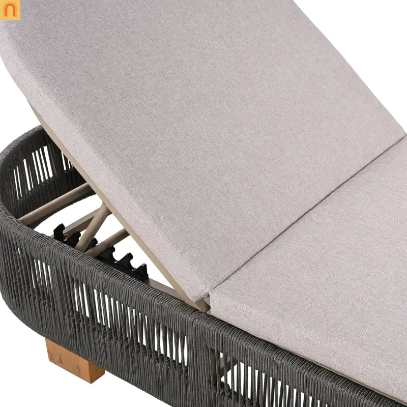 Outdoor Lounge Chair Set Acacia Wood Gray Rope 4 Piece 5 Position 800 LB
