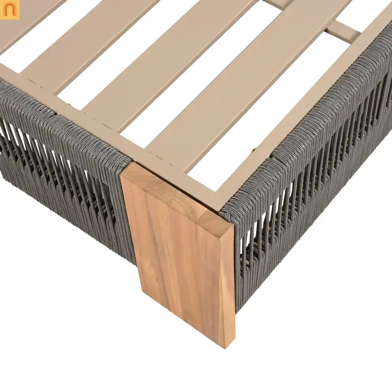 Outdoor Lounge Chair Set Acacia Wood Gray Rope 4 Piece 5 Position 800 LB