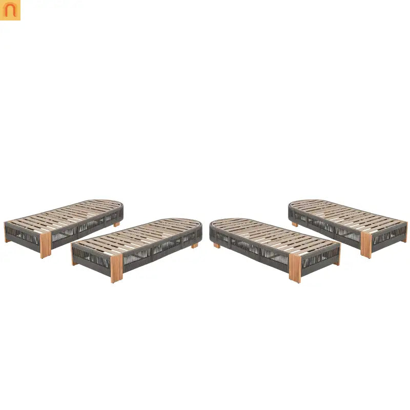 Outdoor Lounge Chair Set Acacia Wood Gray Rope 4 Piece 5 Position 800 LB