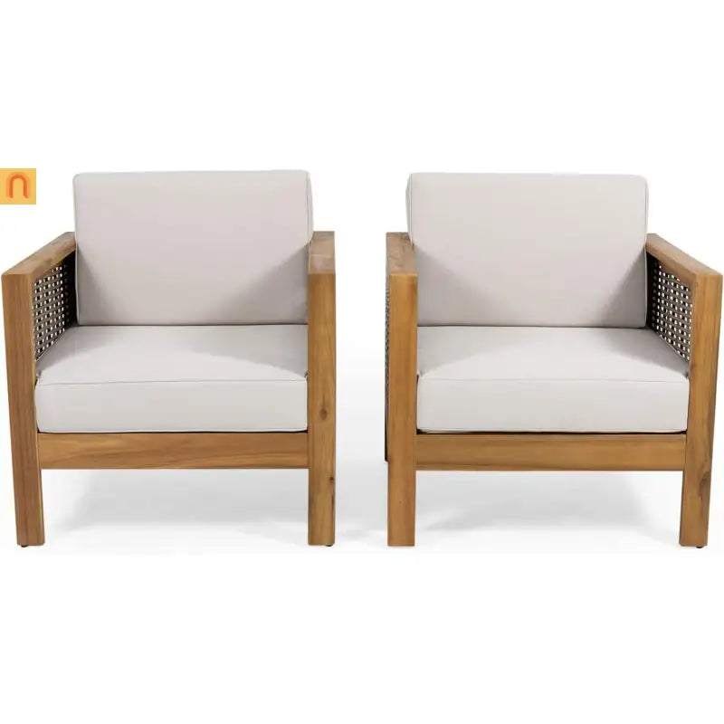 Outdoor Club Chair Set Acacia Wood Wicker Teak Beige Set of 2