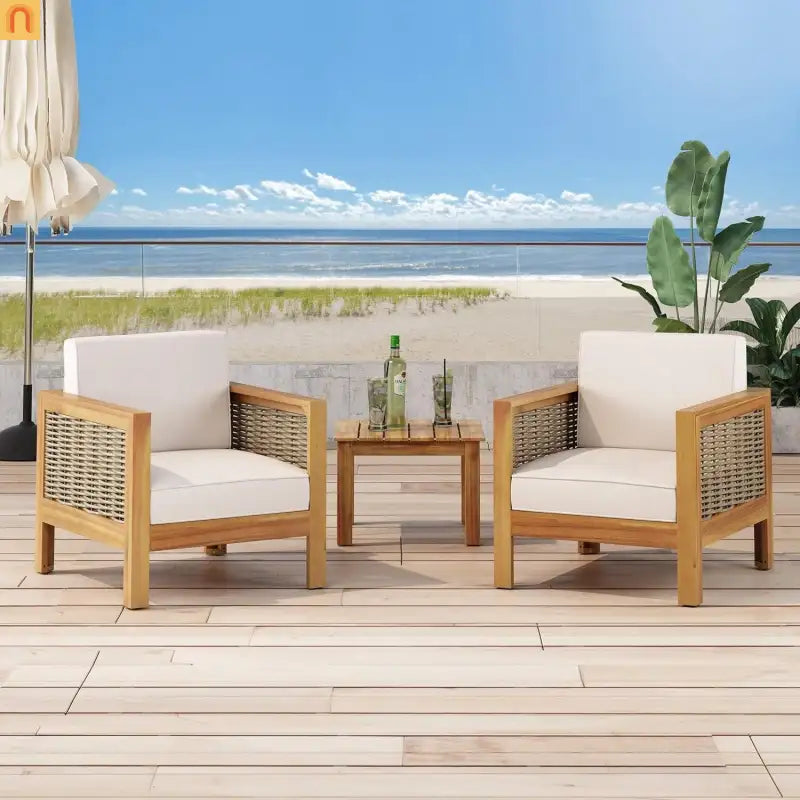 Outdoor Club Chair Set Acacia Wood Wicker Teak Beige Set of 2