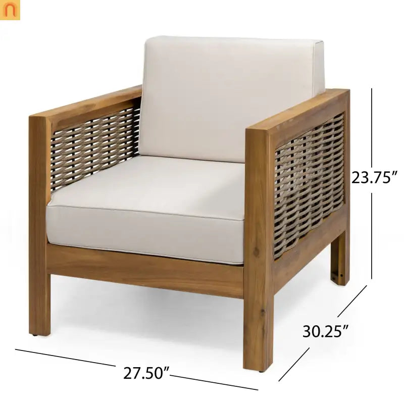 Outdoor Club Chair Set Acacia Wood Wicker Teak Beige Set of 2