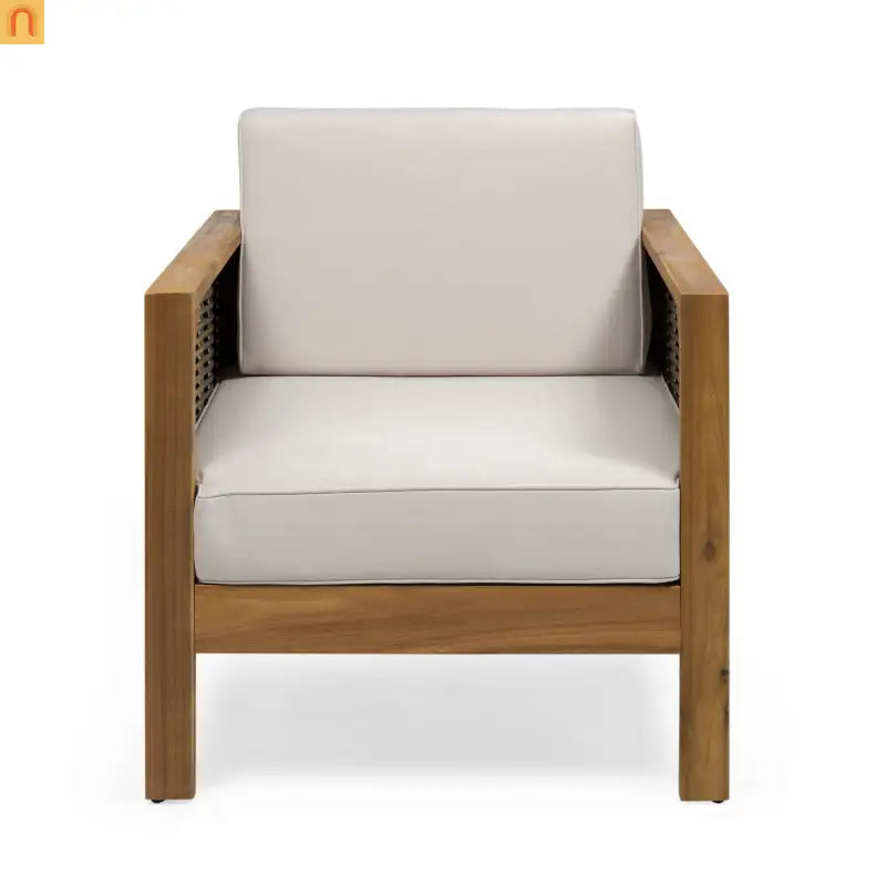 Outdoor Club Chair Set Acacia Wood Wicker Teak Beige Set of 2