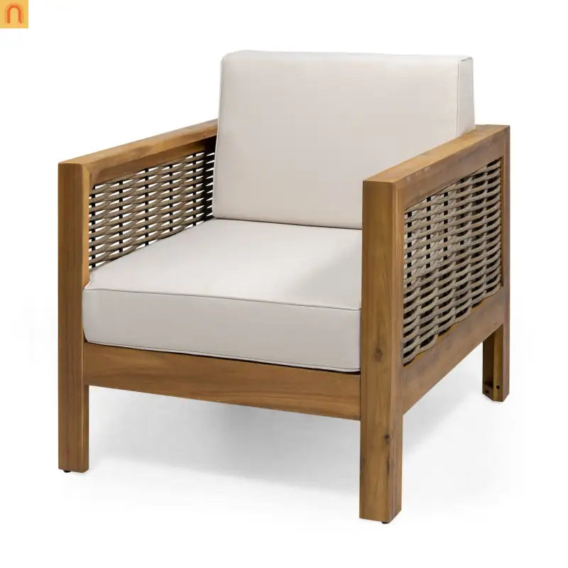 Outdoor Club Chair Set Acacia Wood Wicker Teak Beige Set of 2