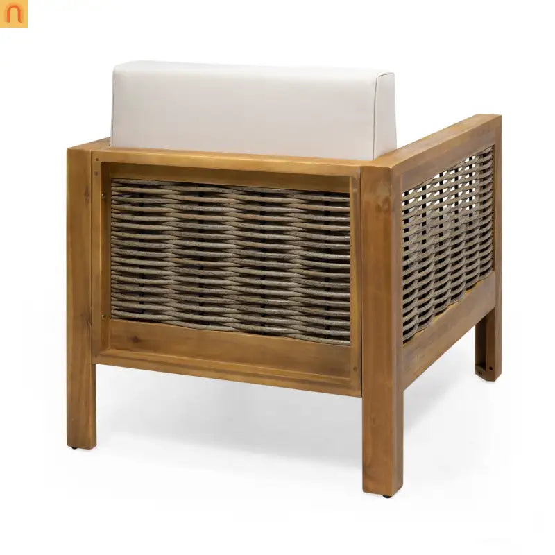 Outdoor Club Chair Set Acacia Wood Wicker Teak Beige Set of 2