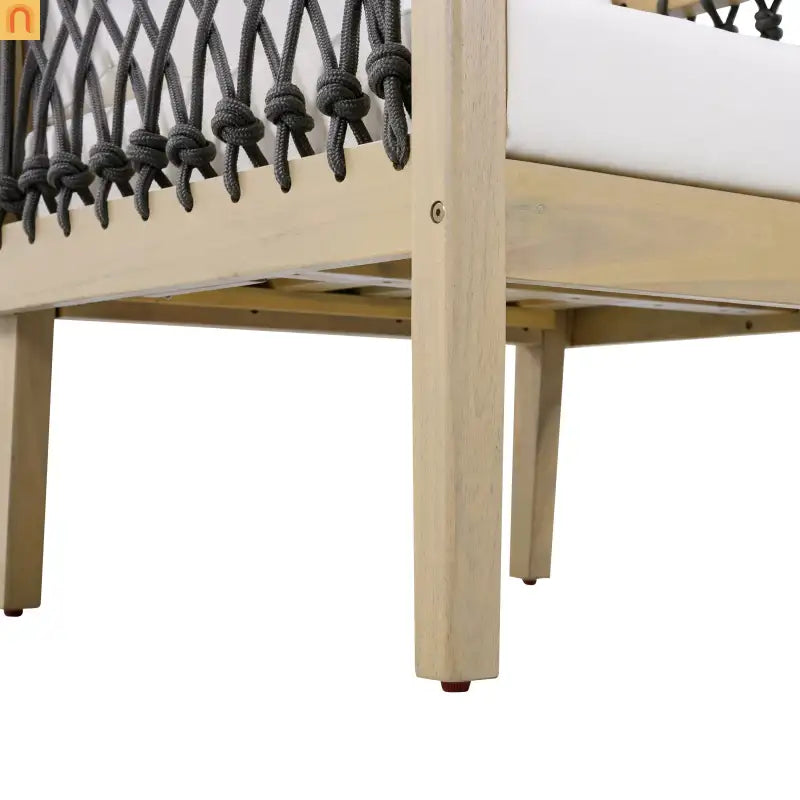 Outdoor Club Chair Acacia Wood Rope Light Teak Cream Cushion