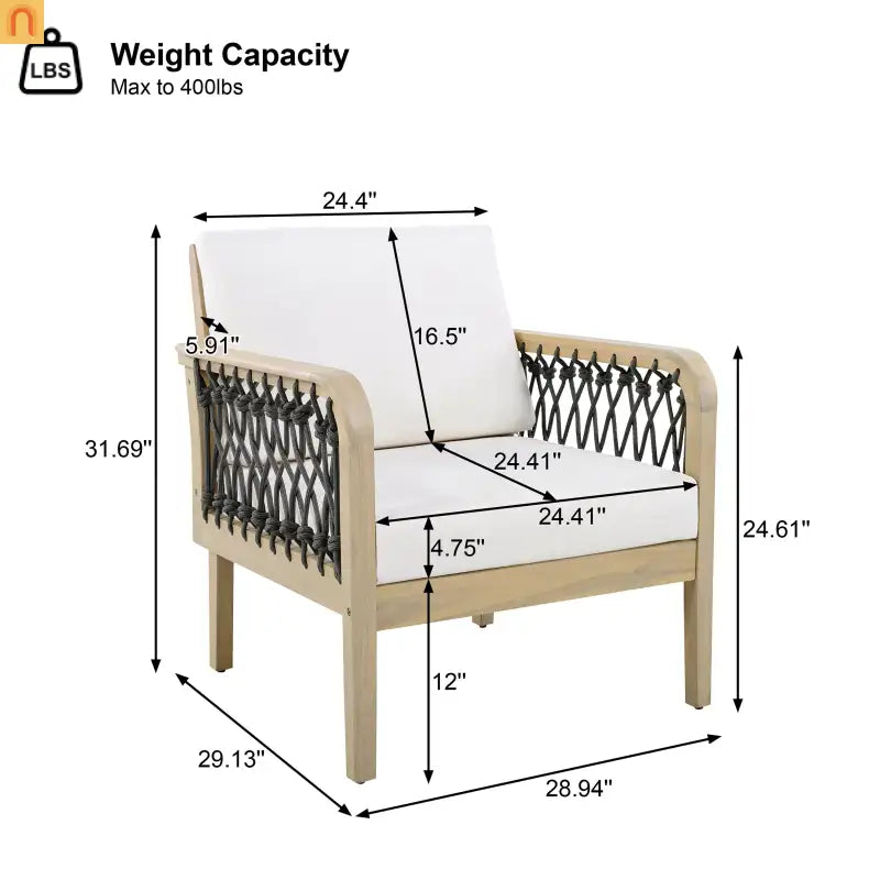 Outdoor Club Chair Acacia Wood Rope Light Teak Cream Cushion
