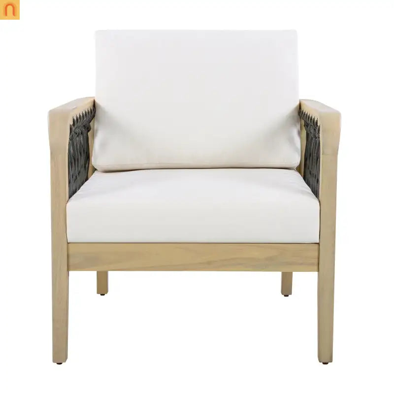 Outdoor Club Chair Acacia Wood Rope Light Teak Cream Cushion