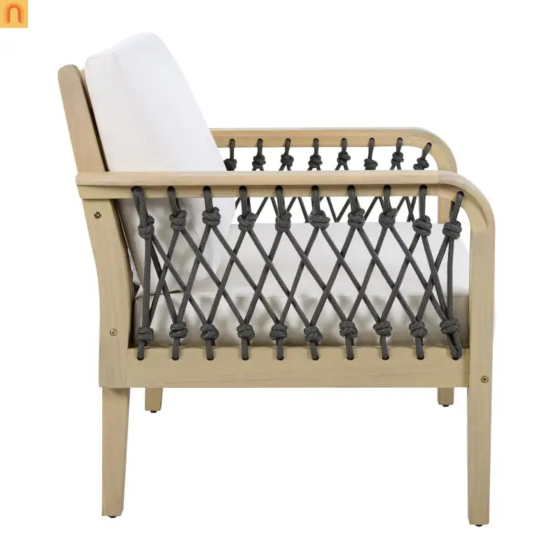 Outdoor Club Chair Acacia Wood Rope Light Teak Cream Cushion