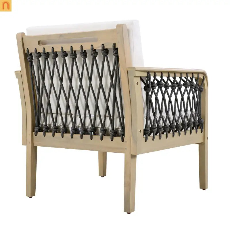 Outdoor Club Chair Acacia Wood Rope Light Teak Cream Cushion
