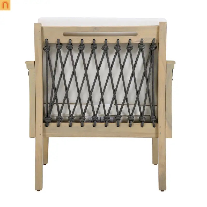 Outdoor Club Chair Acacia Wood Rope Light Teak Cream Cushion