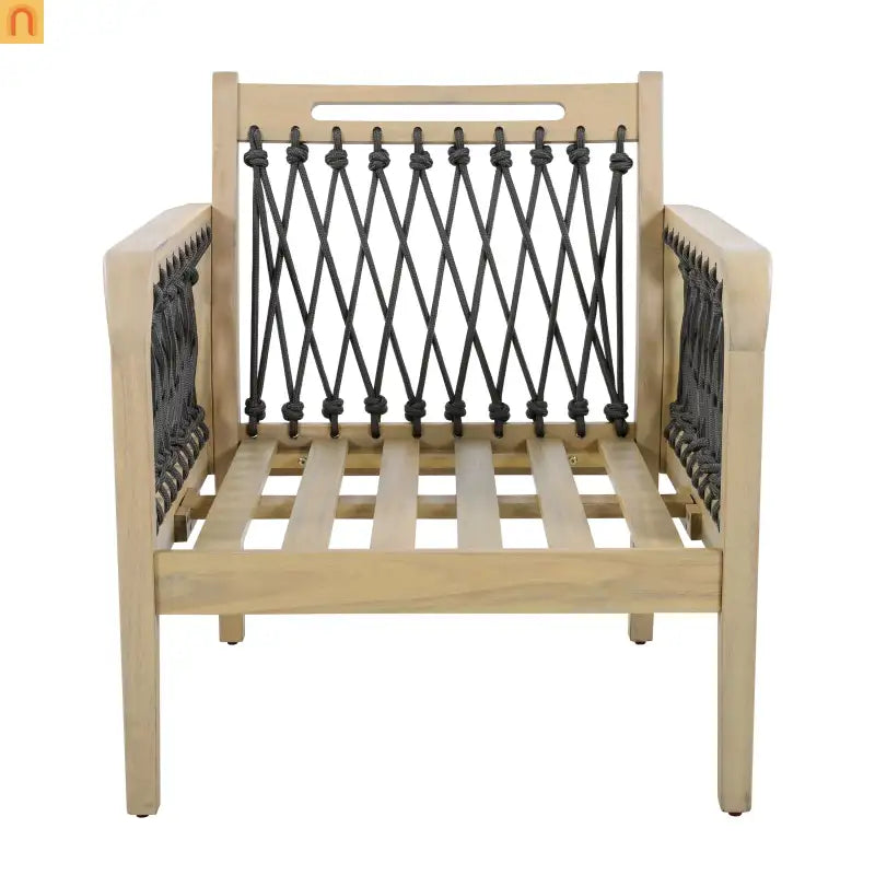 Outdoor Club Chair Acacia Wood Rope Light Teak Cream Cushion