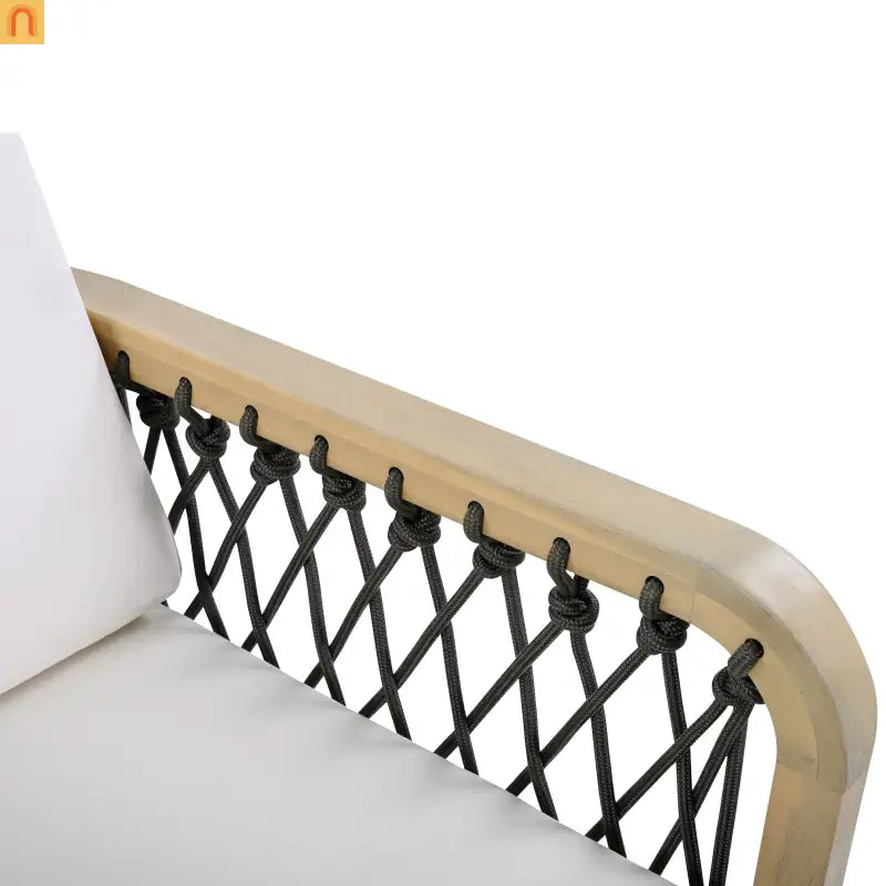 Outdoor Club Chair Acacia Wood Rope Light Teak Cream Cushion