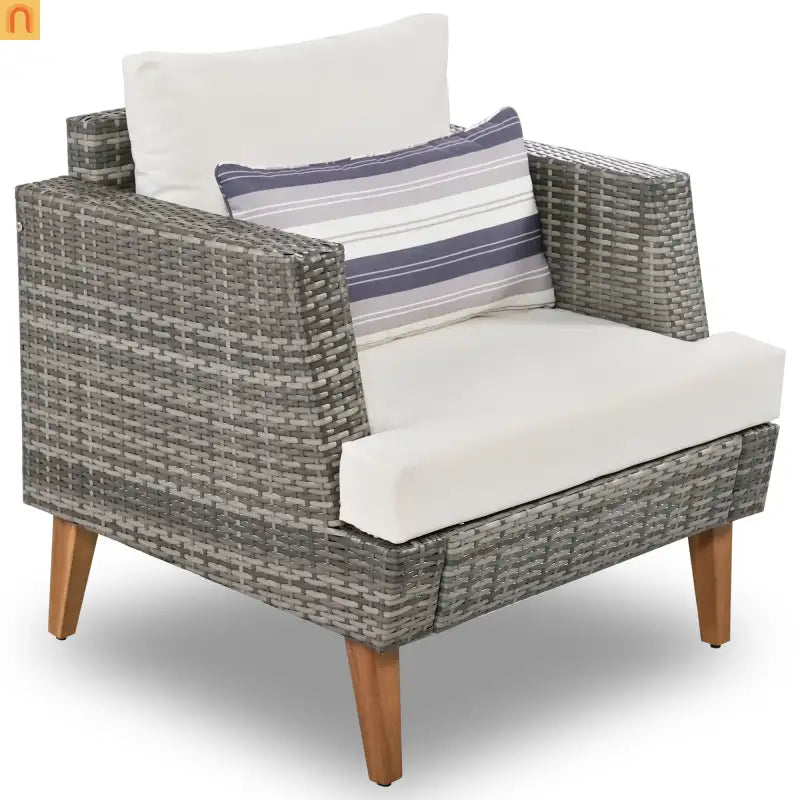 Outdoor Sofa Set PE Wicker Gray Beige 6 Piece Loveseat Ottoman