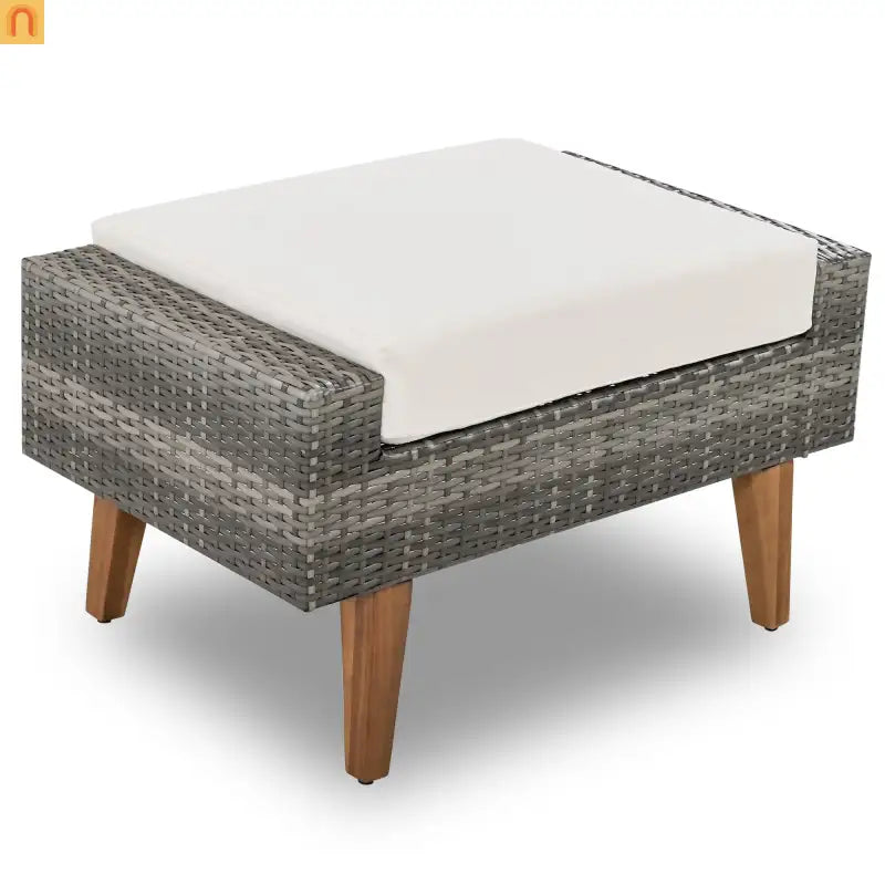 Outdoor Sofa Set PE Wicker Gray Beige 6 Piece Loveseat Ottoman