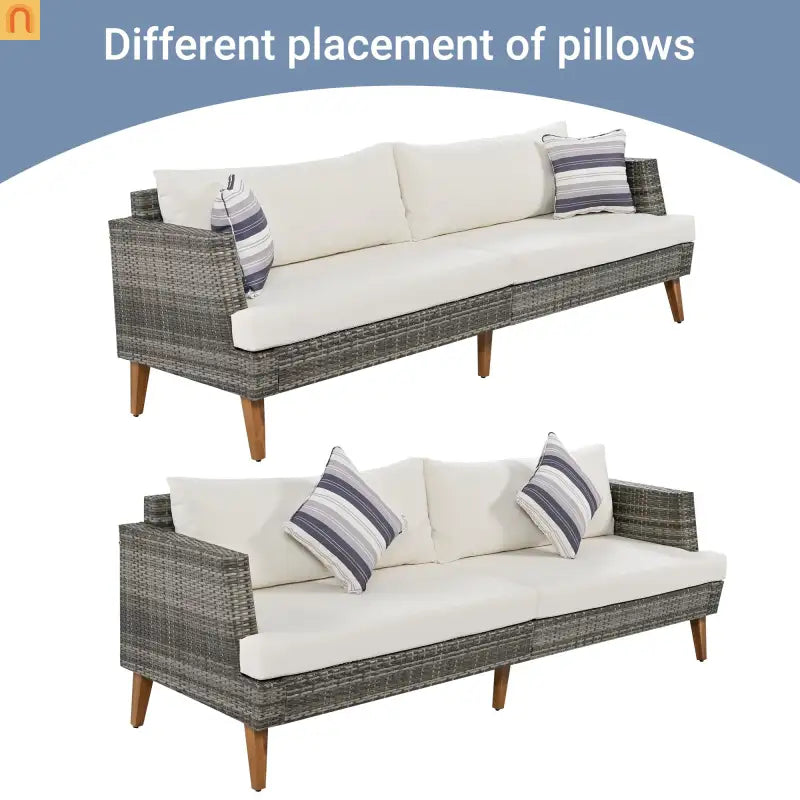 Outdoor Sofa Set PE Wicker Gray Beige 6 Piece Loveseat Ottoman