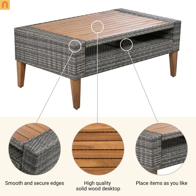 Outdoor Sofa Set PE Wicker Gray Beige 6 Piece Loveseat Ottoman
