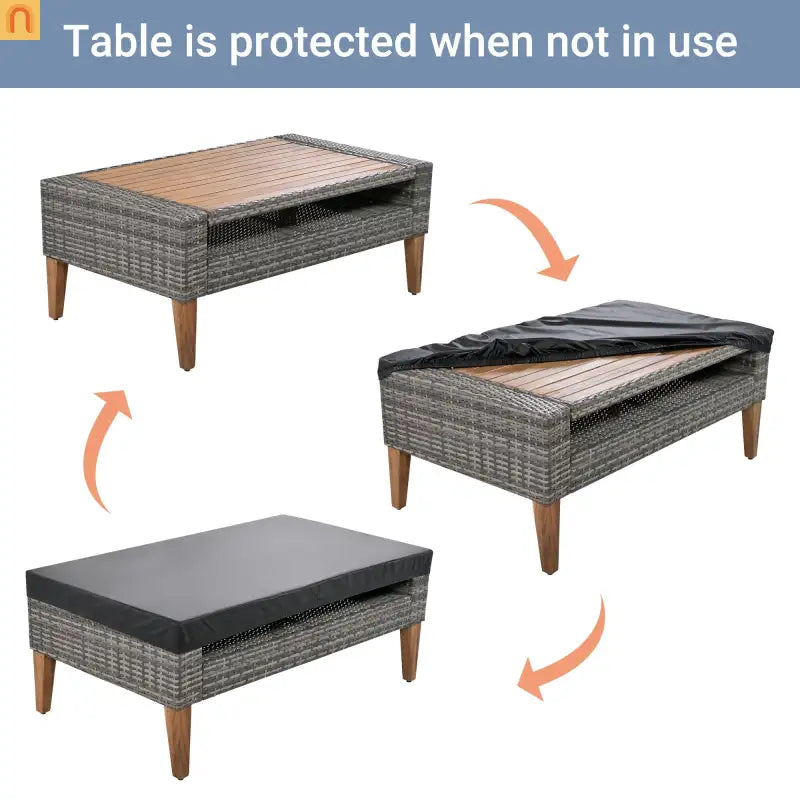 Outdoor Sofa Set PE Wicker Gray Beige 6 Piece Loveseat Ottoman