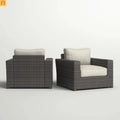 Outdoor Armchair Set HDPE Wicker Aluminum Gray Espresso Set of 2