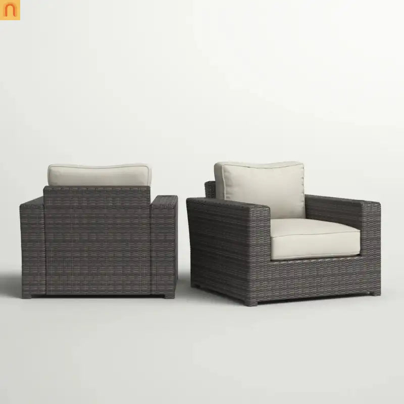 Outdoor Armchair Set HDPE Wicker Aluminum Gray Espresso Set of 2