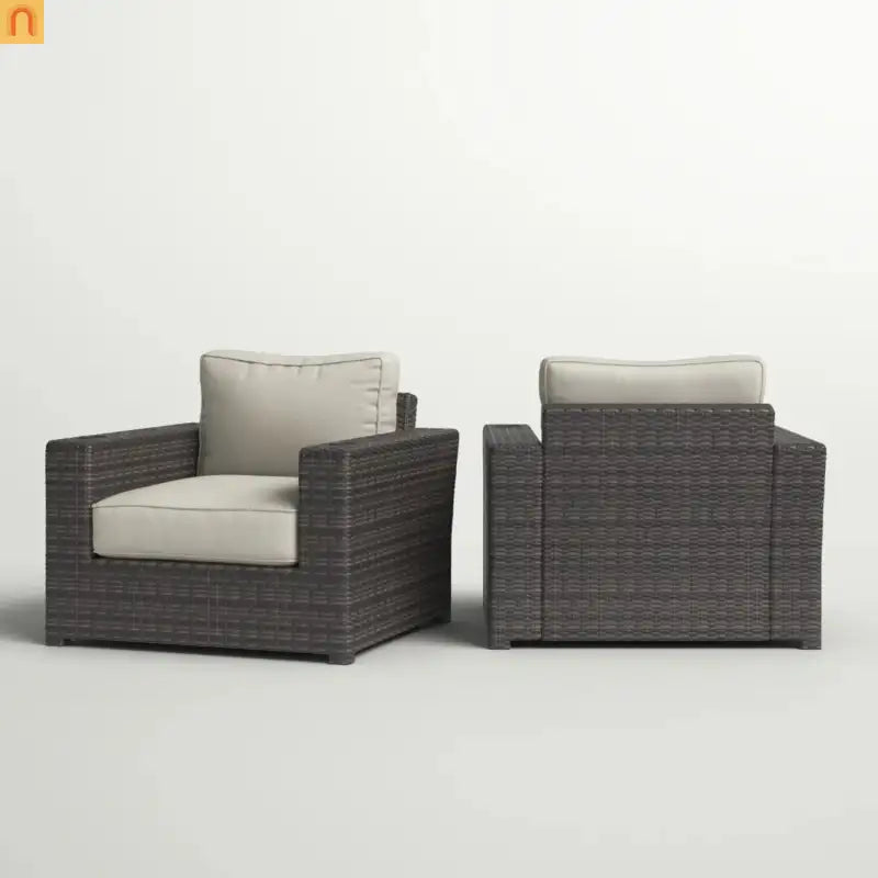 Outdoor Armchair Set HDPE Wicker Aluminum Gray Espresso Set of 2