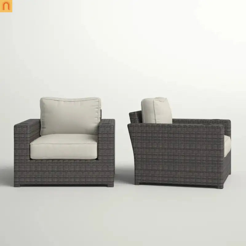 Outdoor Armchair Set HDPE Wicker Aluminum Gray Espresso Set of 2