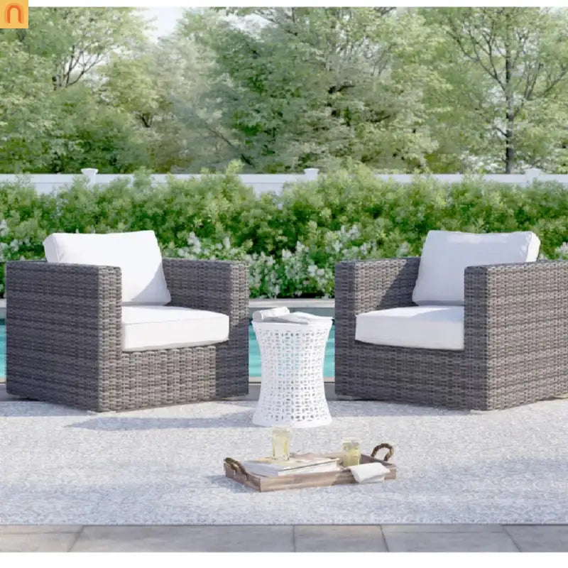 Outdoor Armchair Set HDPE Wicker Aluminum Gray Espresso Set of 2