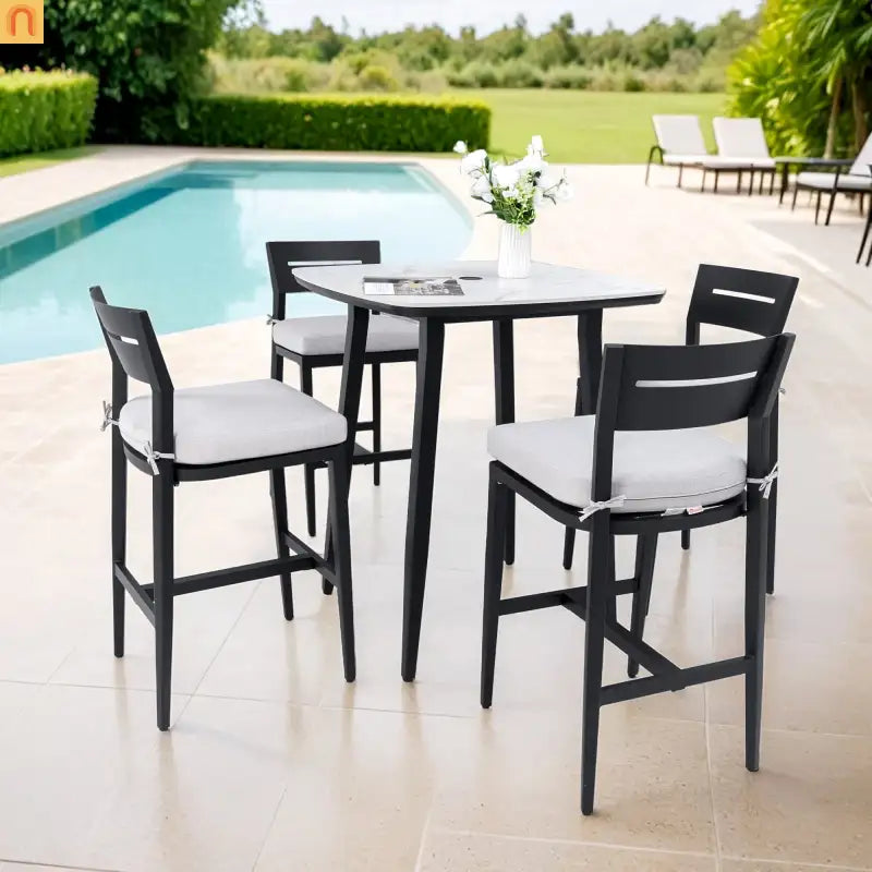 5 Piece Outdoor Bar Set Aluminum Sintered Stone