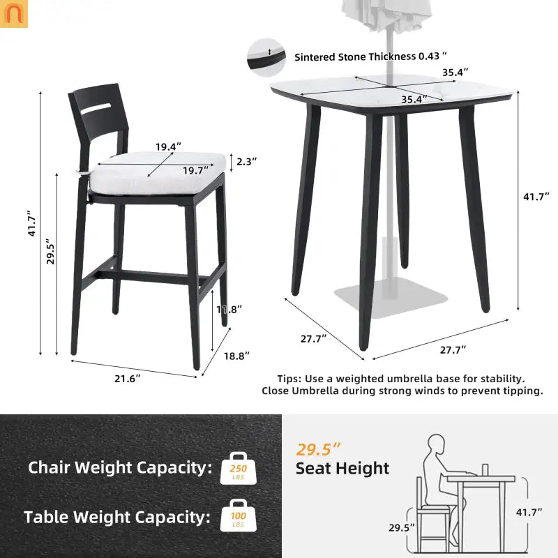 5 Piece Outdoor Bar Set Aluminum Sintered Stone